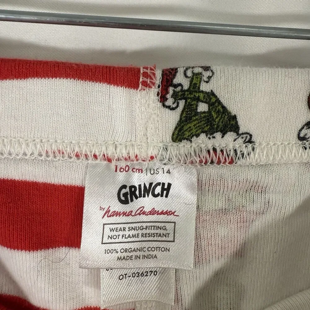 Hanna Anderson The Grinch Pajama Pants Girls 14 Red White Striped Organic Cotton